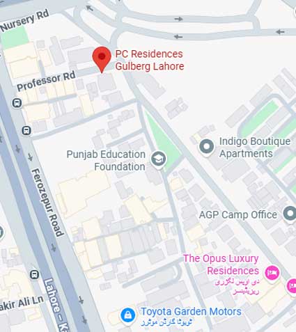 PC Residences Gulberg Lahore location map